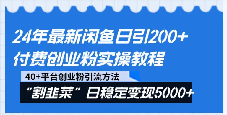  24年最新闲鱼日引200+付费创业粉，割韭菜每天5000+收益实操教程！-有术宝库