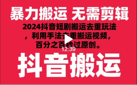 2024最新抖音搬运技术，抖音短剧视频去重，手法搬运，利用工具去重，秒过原创！-有术宝库