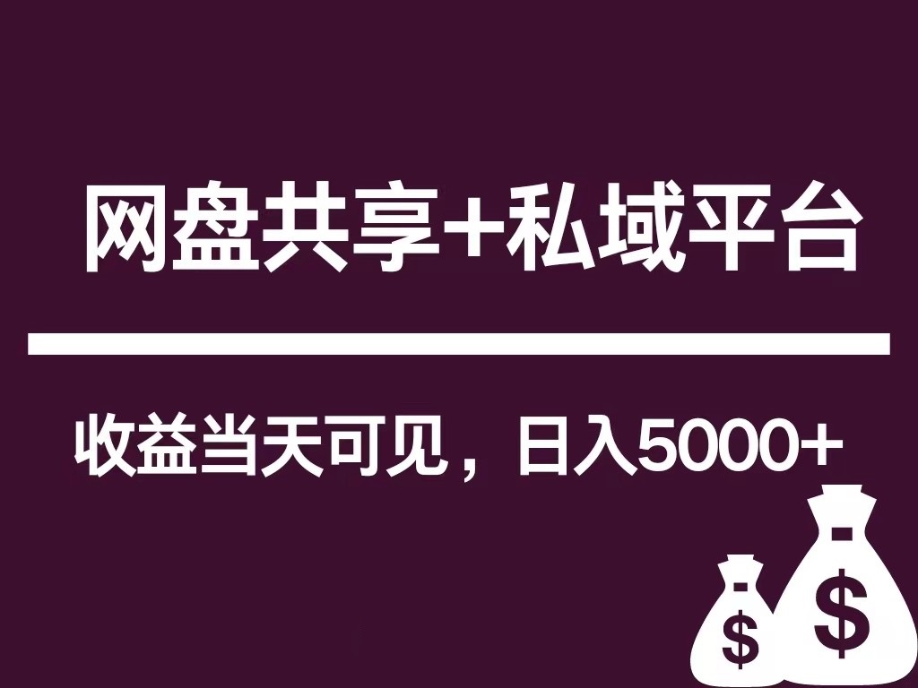  新用户推荐网盘共享+私域平台，无需粉丝即可轻松起号，收益当天可见，单日已破5000+ -有术宝库