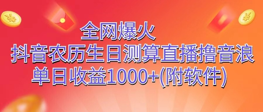 全网爆火，抖音农历生日测算直播撸音浪，单日收益1000-创业项目论坛-资源分享-6协议-村兔网