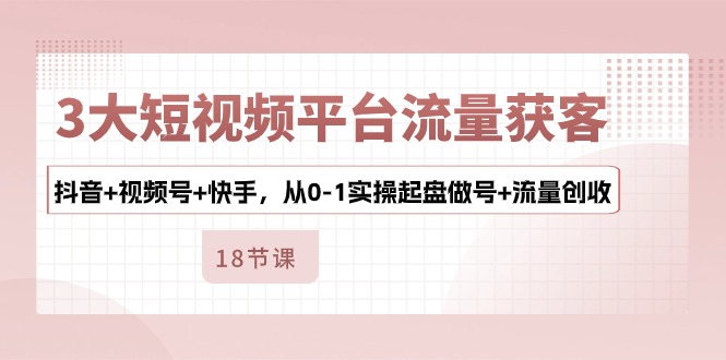 3大短视频平台流量获客，抖音 视频号 快手，从0-1实操起盘做号 流量创收-6协议-村兔网