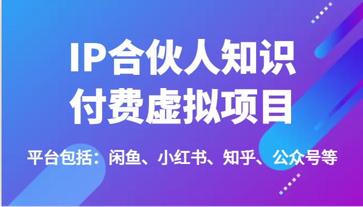 IP合伙人知识付费虚拟项目，包括：闲鱼、小红书、知乎、公众号等（51节）-有术宝库