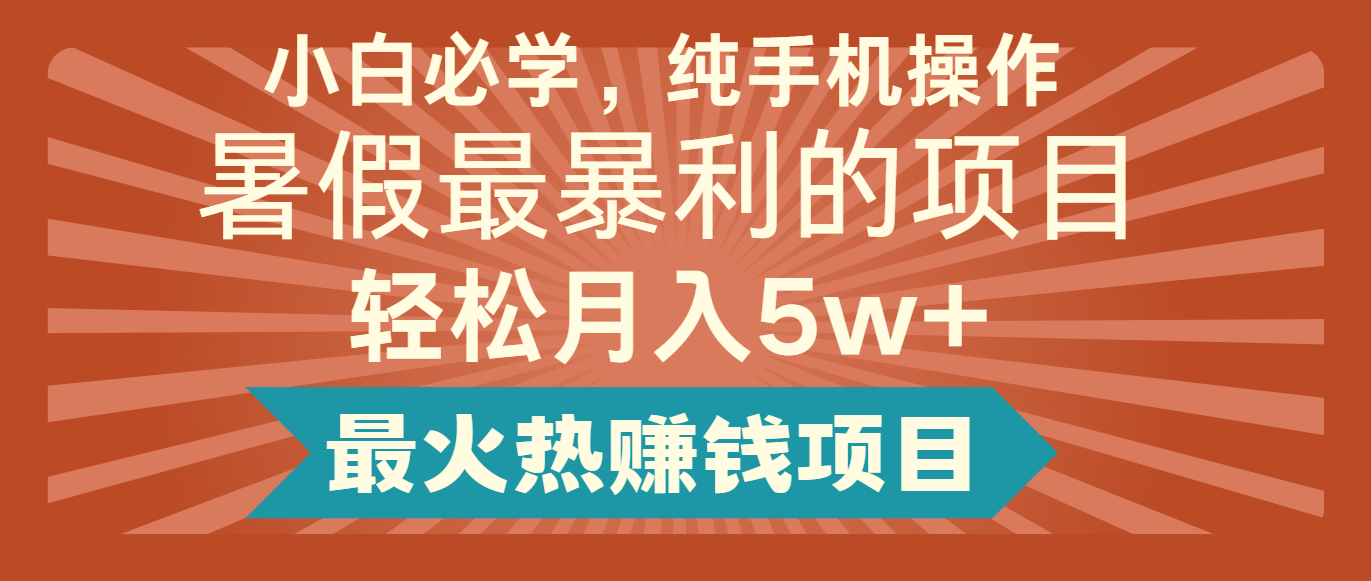 2024暑假最赚钱的项目，简单无脑操作，每单利润最少500 ，轻松月入5万-创业项目论坛-资源分享-6协议-村兔网