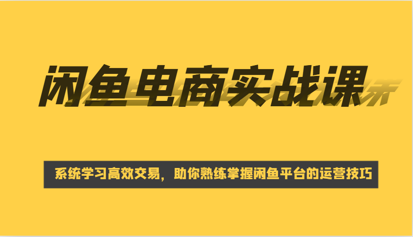 闲鱼电商实战课，系统学习高效交易，助你熟练掌握闲鱼平台的运营技巧_酷乐网