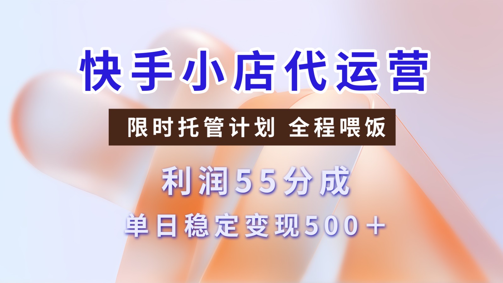 快手小店代运营，限时托管计划，收益55分，单日稳定变现500-创业项目论坛-资源分享-6协议-村兔网