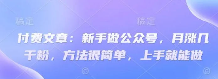 付费文章：新手做公众号，月涨几干粉，方法很简单，上手就能做-创业项目论坛-资源分享-6协议-村兔网