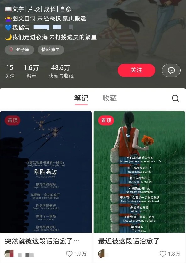 小红书治愈文案图文笔记，零门槛，一分钟制作轻松制作爆款作品月入万元