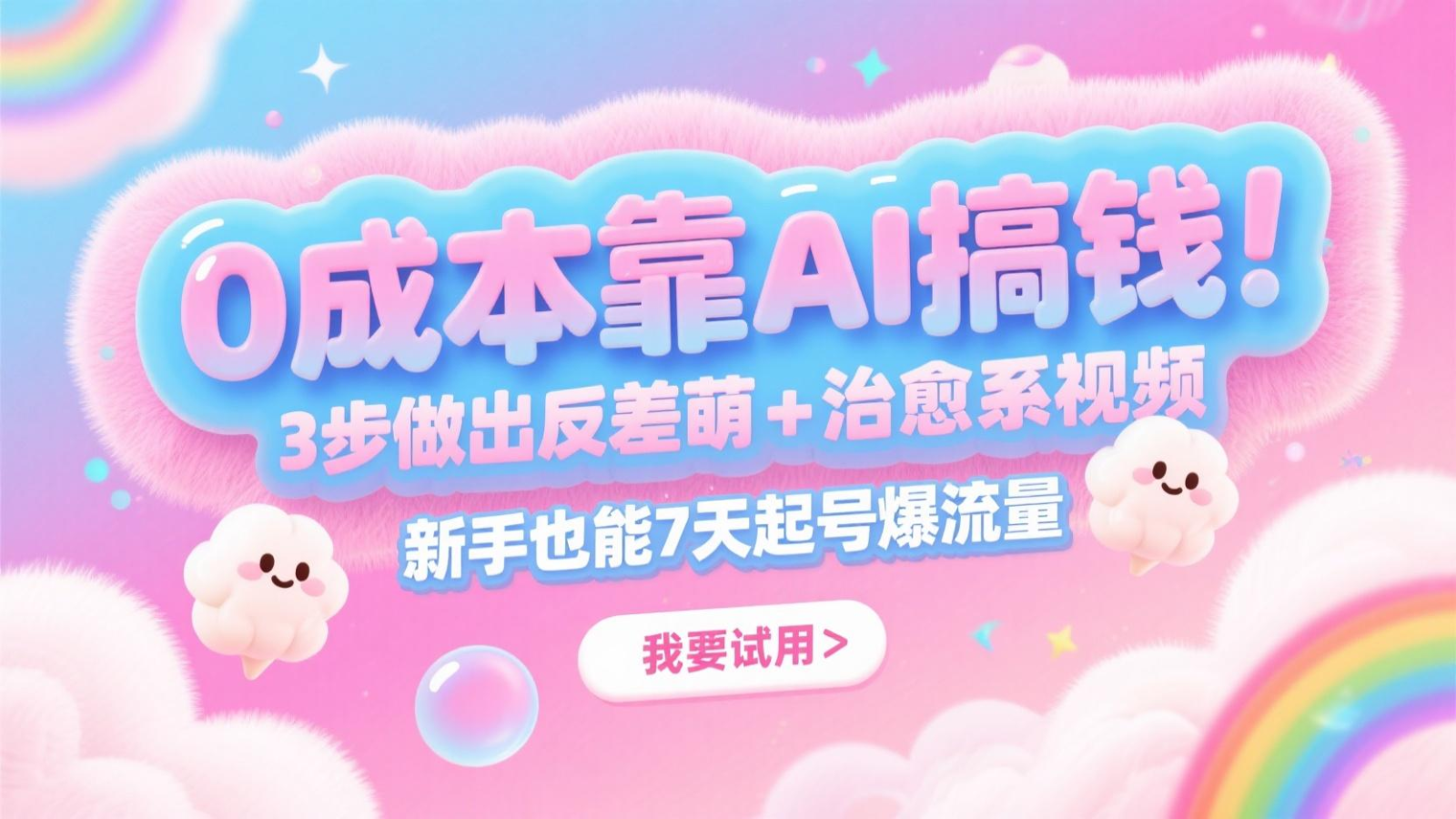0成本靠AI搞钱！3步做出反差萌+治愈系视频，新手也能7天起号爆流量，月入5位数_酷乐网