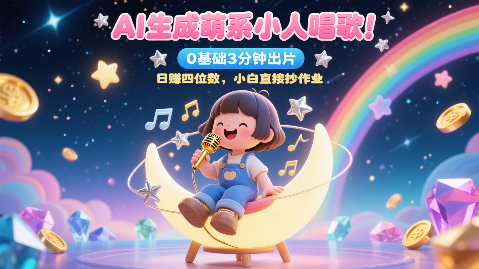 AI生成萌系小人唱歌！0基础3分钟出片，28个作品涨粉9万，日赚四位数，小白直接抄作业_酷乐网