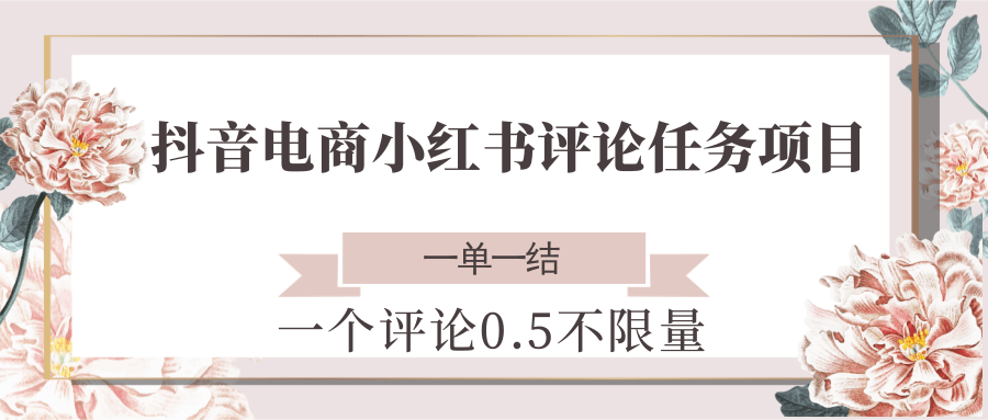 抖音电商小红书评论任务项目，一个评论0.5，一单一结 不限量_陌咲网