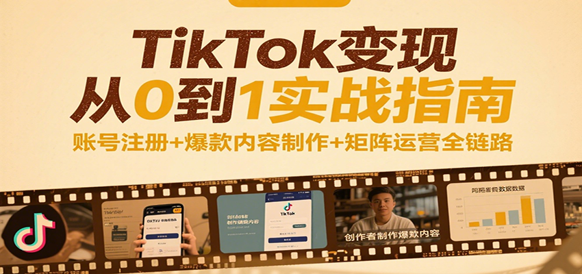 TikTok变现从0到1实战指南：账号注册+爆款内容制作+矩阵运营全链路_酷乐网
