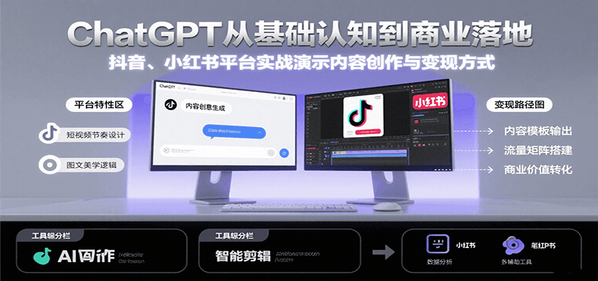 ChatGPT从基础认知到商业落地，实战演示抖音、小红书等平台的内容创作与变现-951博客
