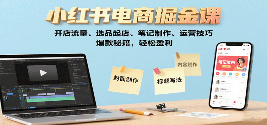 小红书电商掘金课：开店流量、选品起店、笔记制作、运营技巧，爆款秘籍，轻松盈利_酷乐网