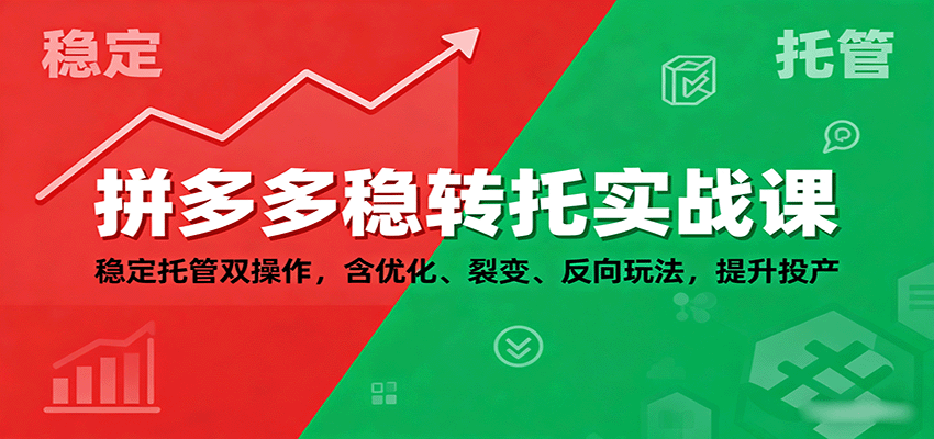 拼多多稳转托实战课：稳定托管双操作，含优化、裂变、反向玩法，提升投产_酷乐网