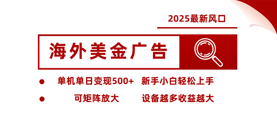 2025最新风口海外美金广告单机单日变现500+可矩阵放大新手小白轻松上手-951博客
