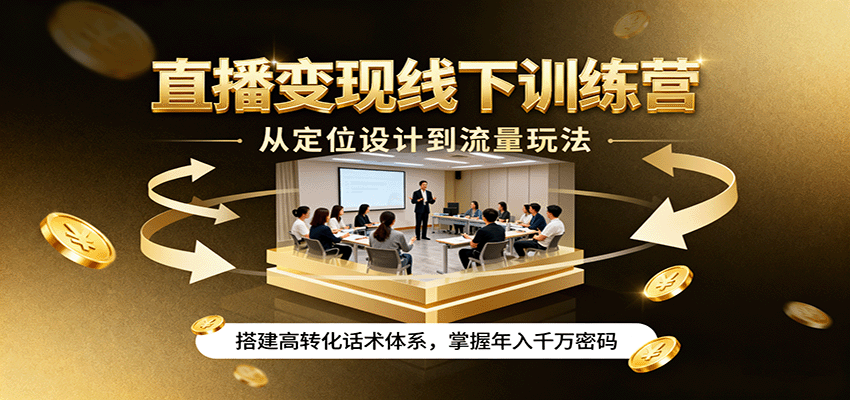 直播变现线下训练营，从定位设计到流量玩法，搭建高转化话术体系，掌握年入千万密码-951博客