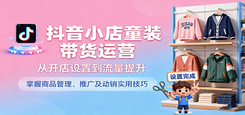 抖音小店童装带货运营，从开店设置到流量提升，掌握商品管理、推广及动销实用技巧_酷乐网