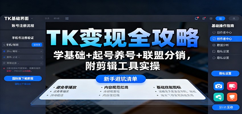 TK变现全攻略：学基础+起号养号+联盟分销，附剪辑工具实操_酷乐网