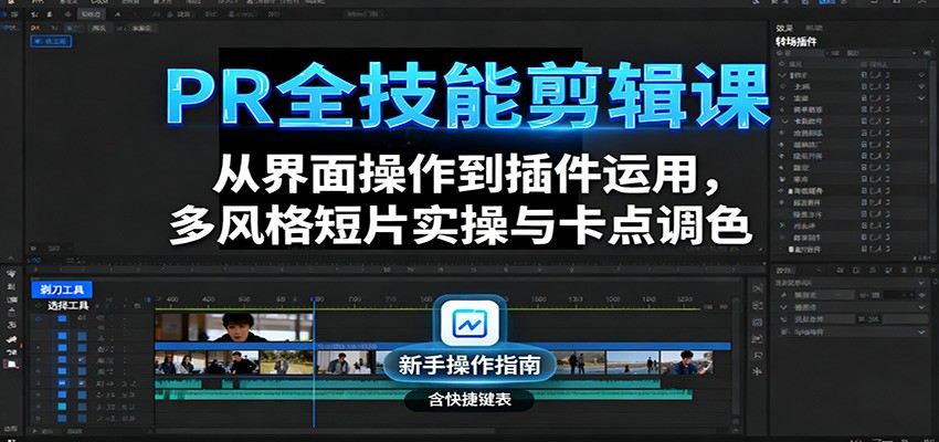 PR全技能剪辑课：从界面操作到插件运用，多风格短片实操与卡点调色_酷乐网