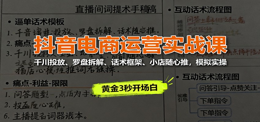 抖音电商运营实战课：千川投放、罗盘拆解、话术框架、小店随心推，模拟实操_酷乐网