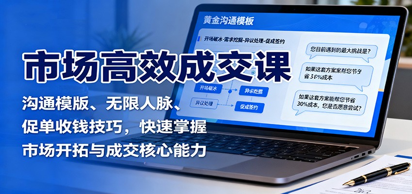 市场高效成交课：沟通模版、无限人脉、促单收钱技巧，快速掌握市场开拓与成交核心能力_酷乐网