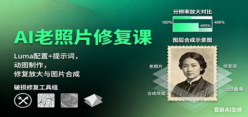 AI老照片修复课:Luma配置+提示词,动图制作,修复放大与图片合成_酷乐网