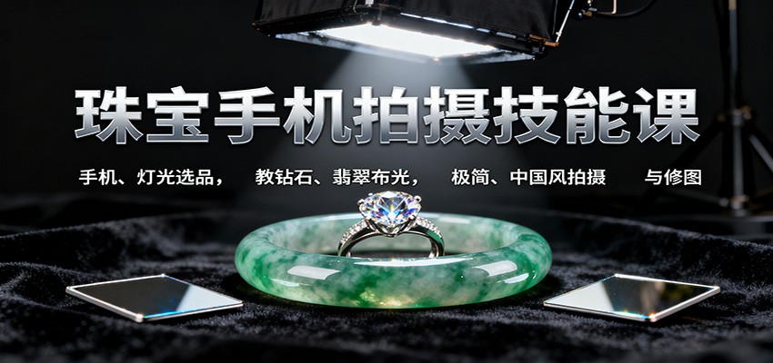 珠宝手机拍摄技能课:手机、 灯光选品,教钻石、翡翠布光,极简、中国风拍摄与修图_酷乐网