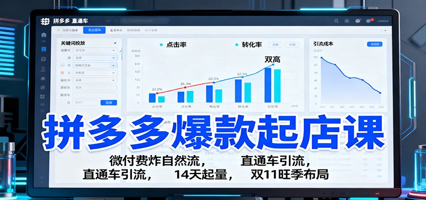 拼多多爆款起店课:微付费炸自然流,直通车引流,14天起量,双11旺季布局_酷乐网