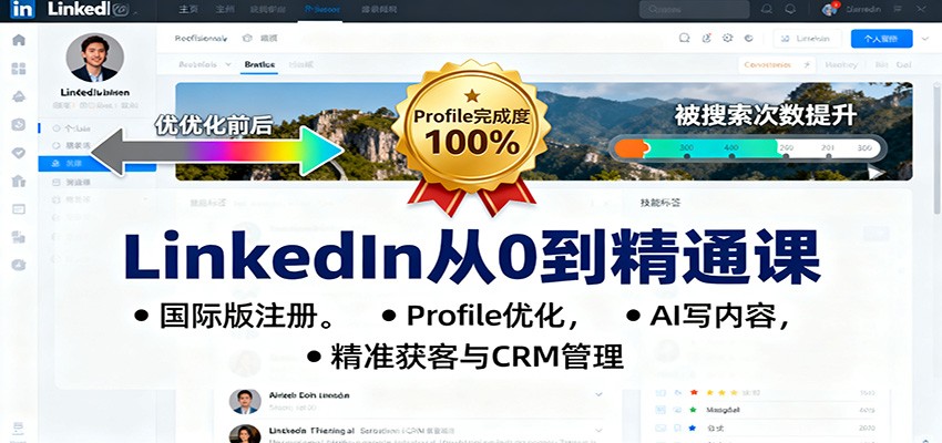 LinkedIn从0到精通课:国际版注册,Profile优化,AI写内容,精准获客与CRM管理_酷乐网