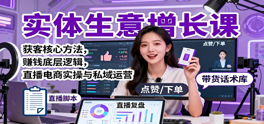 实体生意增长课:获客核心方法,赚钱底层逻辑,直播电商实操与私域运营_酷乐网