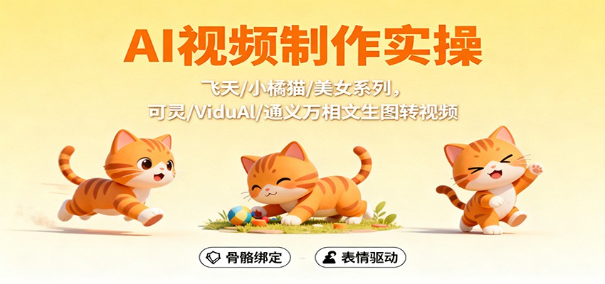 AI视频制作实操,飞天/小橘猫/美女系列,可灵/ViduAl/通义万相文生图转视频_酷乐网