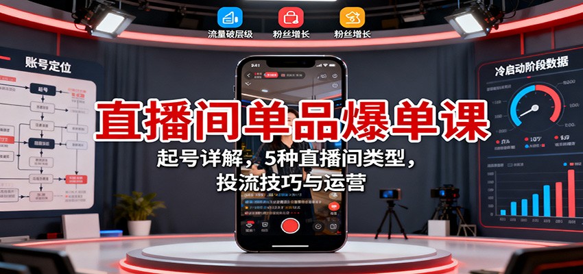 直播间单品爆单课:起号详解,5种直播间类型,投流技巧与运营_酷乐网