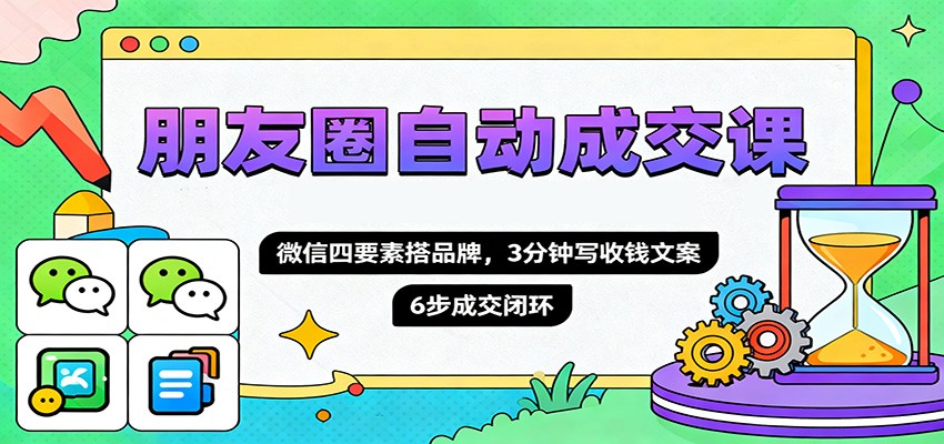 朋友圈自动成交课，微信四要素搭品牌，3分钟写收钱文案，6步成交闭环_酷乐网