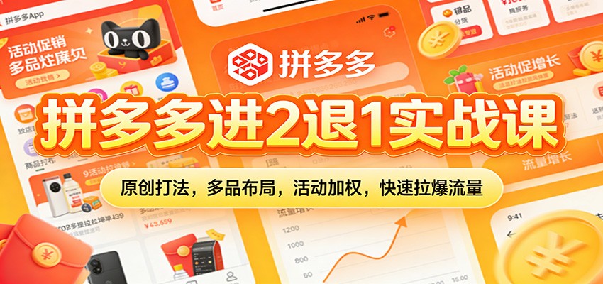 拼多多进2退1实战课:原创打法,多品布局,活动加权,快速拉爆流量_酷乐网
