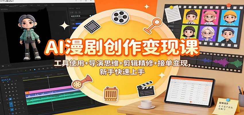 AI漫剧创作变现课：工具使用+导演思维+剪辑精修+接单变现，新手快速上手_酷乐网