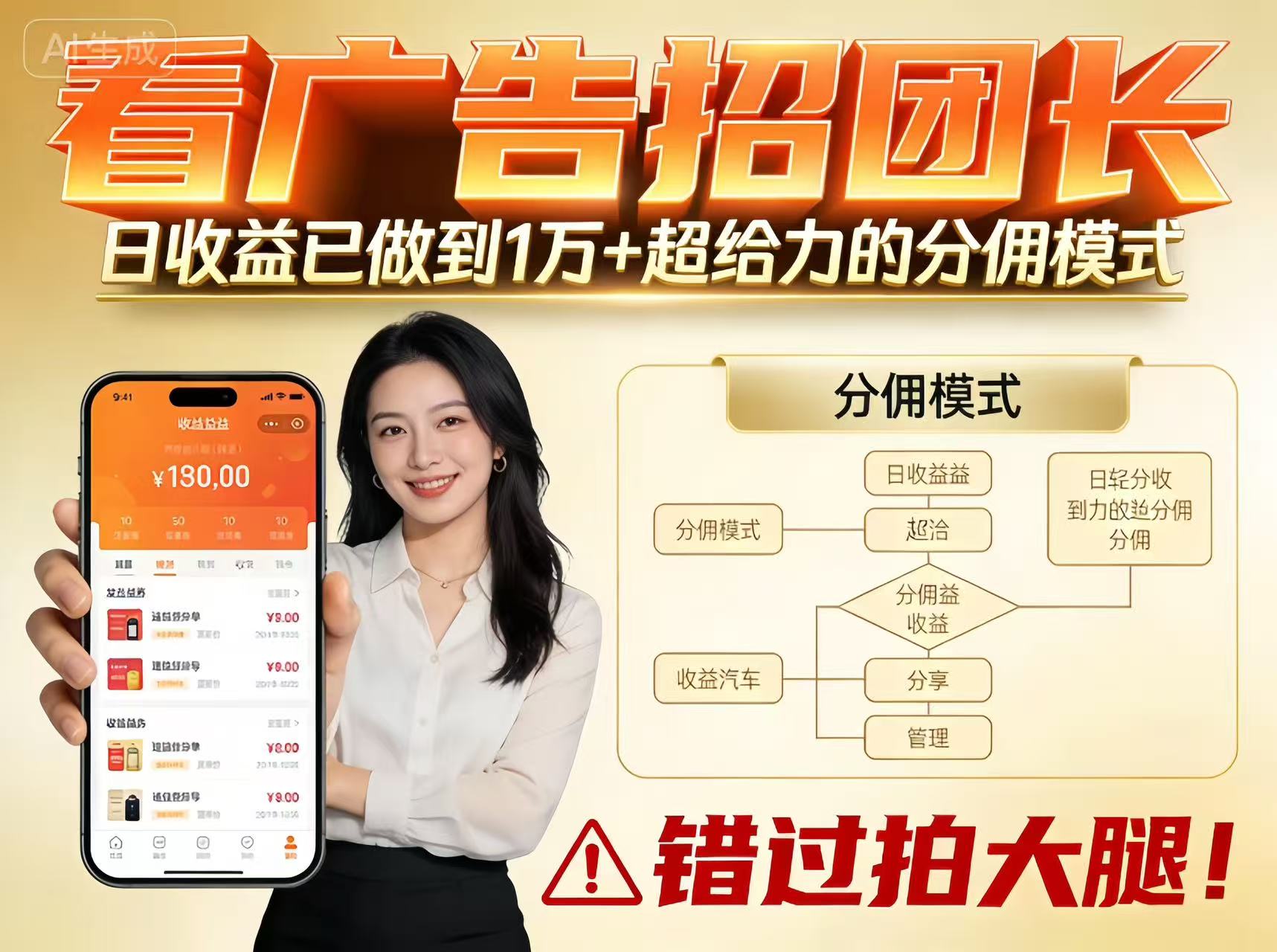 看广告招团长,团队收益已做到日入1万,分佣模式超给力,错过拍大腿_酷乐网