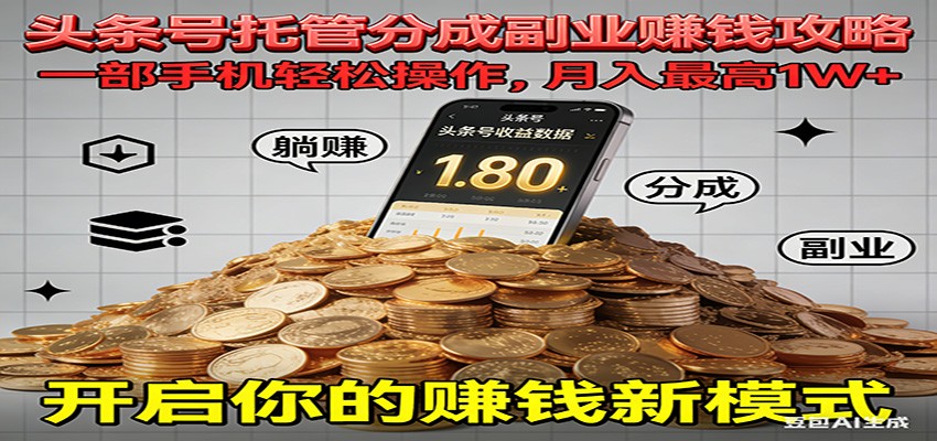 全程托管今日头条,一部手机就可以开干,最高躺赚1W+_酷乐网