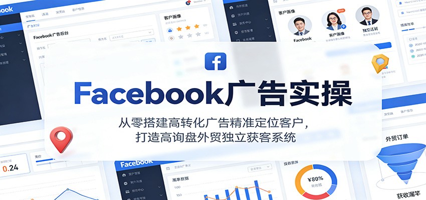 Facebook广告实操,从零搭建高转化广告精准定位客户,打造高询盘外贸独立获客系统_酷乐网