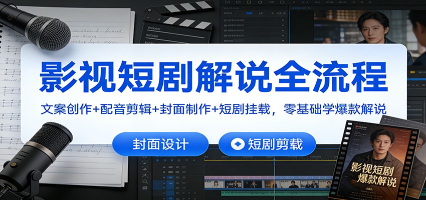 影视短剧解说全流程：文案创作+配音剪辑+封面制作+短剧挂载，零基础学爆款解说_酷乐网