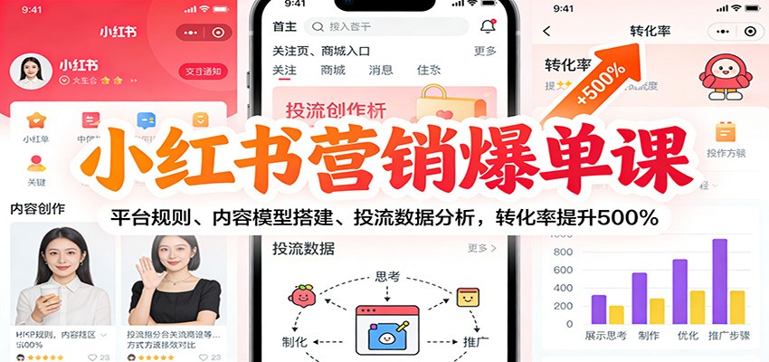 小红书营销爆单课：平台规则、内容模型搭建、投流数据分析，转化率提升500%_酷乐网