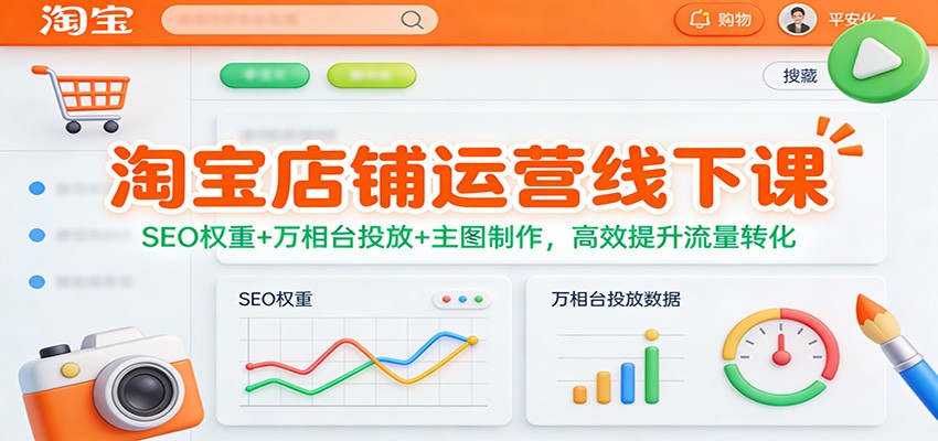 淘宝店铺运营线下课:SEO权重+万相台投放+主图制作,高效提升流量转化_酷乐网