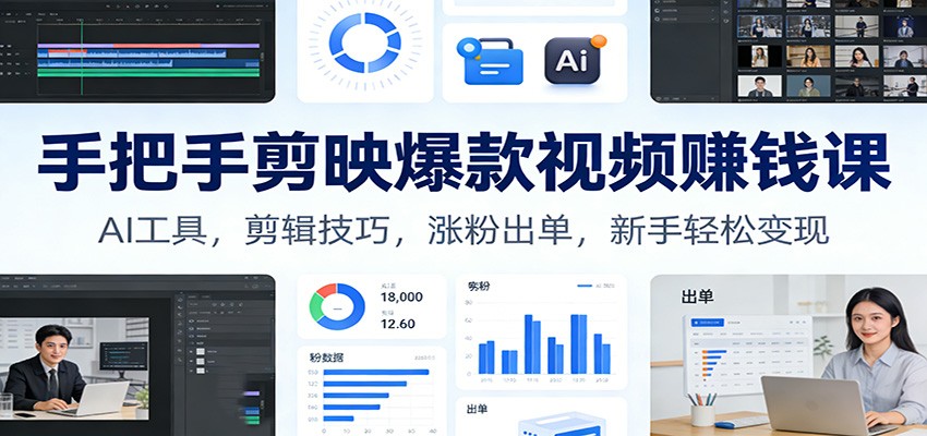 手把手剪映爆款视频赚钱课:AI工具,剪辑技巧,涨粉出单,新手轻松变现_酷乐网