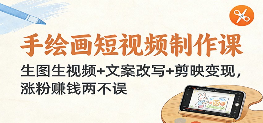 手绘画短视频制作课：生图生视频+文案改写+剪映变现，涨粉赚钱两不误_酷乐网