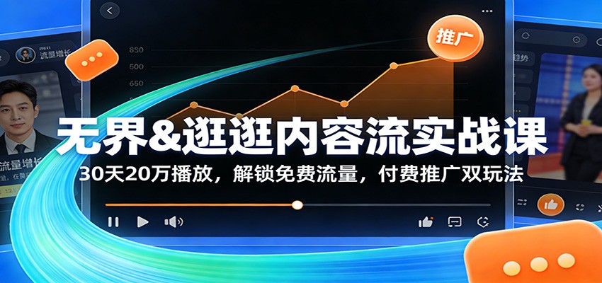无界&逛逛内容流实战课：30天20万播放，解锁免费流量，付费推广双玩法_酷乐网