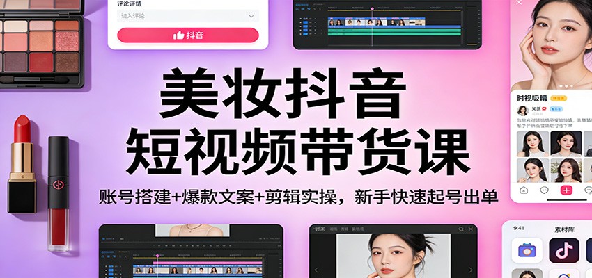 美妆抖音短视频带货课：账号搭建+爆款文案+剪辑实操，新手快速起号出单-951博客