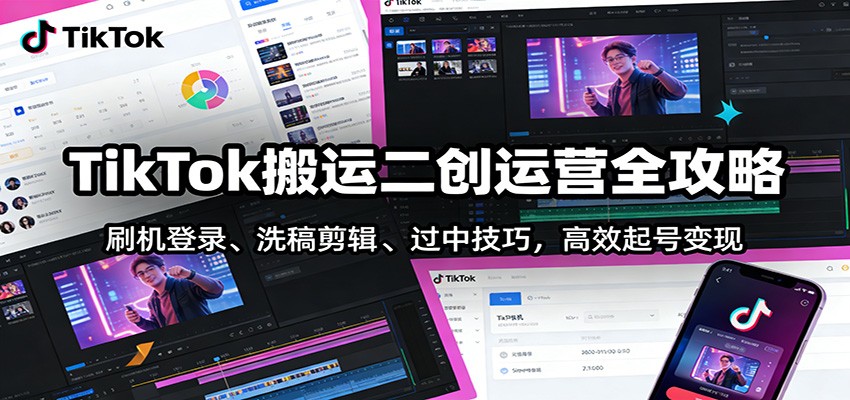 TikTok搬运二创运营全攻略：刷机登录、洗稿剪辑 、过中技巧，高效起号变现_酷乐网