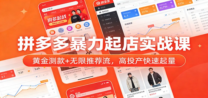 拼多多暴力起店实战课：黄金测款+无限推荐流，高投产快速起量_酷乐网