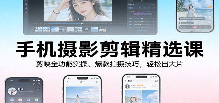 手机摄影剪辑精选课：剪映全功能实操、爆款拍摄技巧，轻松出大片_酷乐网