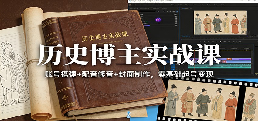 历史博主实战课:账号搭建+配音修音+封面制作,零基础起号变现_酷乐网