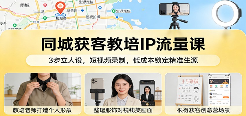 同城获客教培IP流量课：3步立人设，短视频录制，低成本锁定精准生源_酷乐网